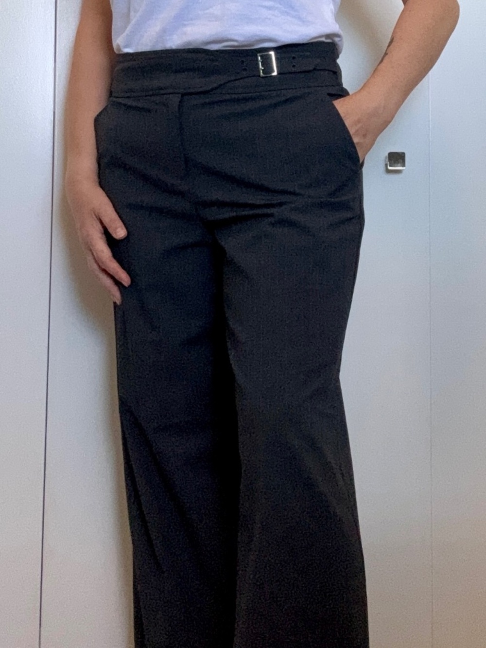 Maison d'Amélie Paris Charcoal Grey Pinstripe Wide-Leg Pants Size 10